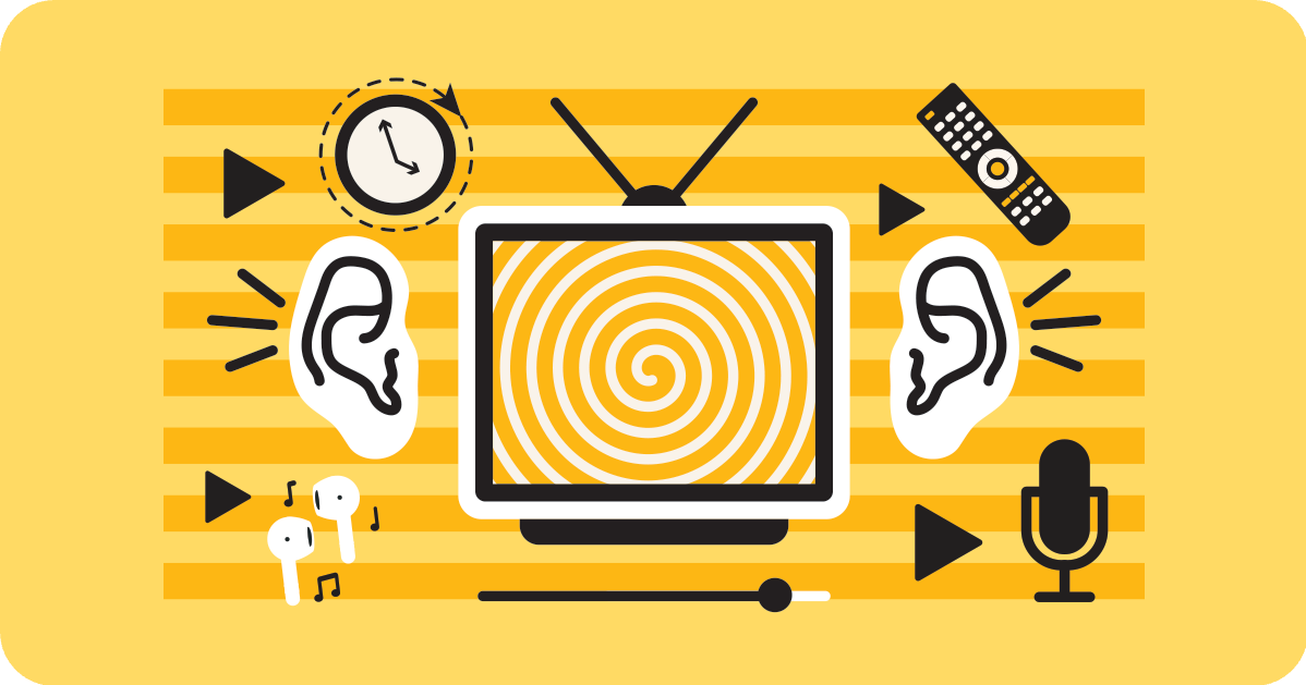 ears, TV, clock, remote control, microphone, volume