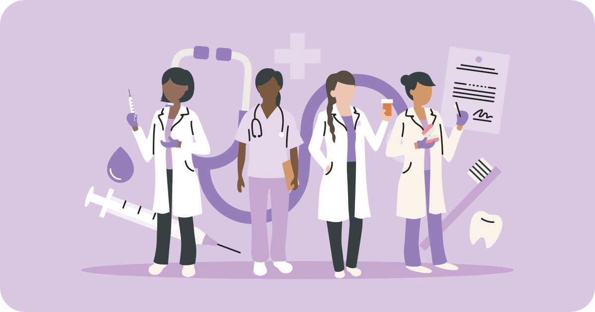 healthcare workers and medical icons