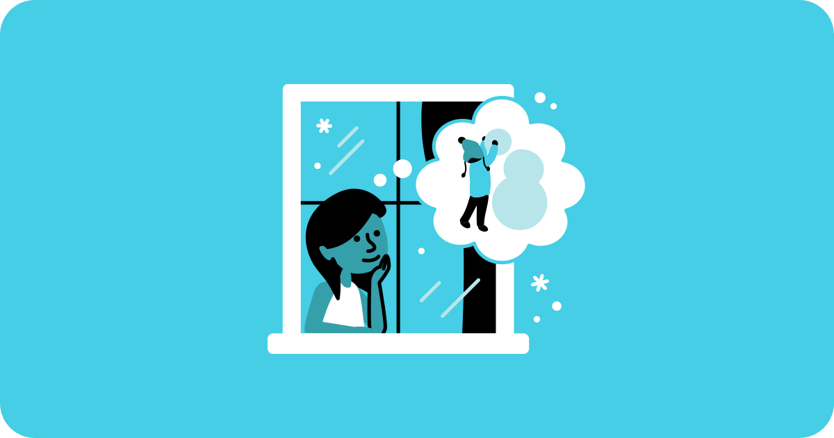 person thinking at a window, thought bubble about actions in the past