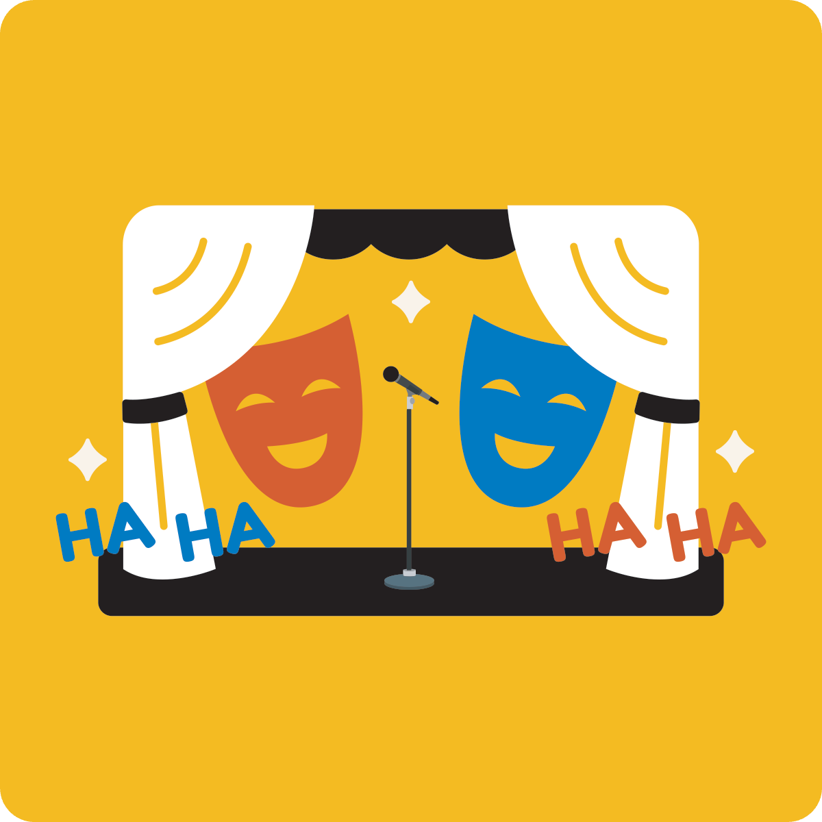 drama masks behind curtains laughing Ha Ha