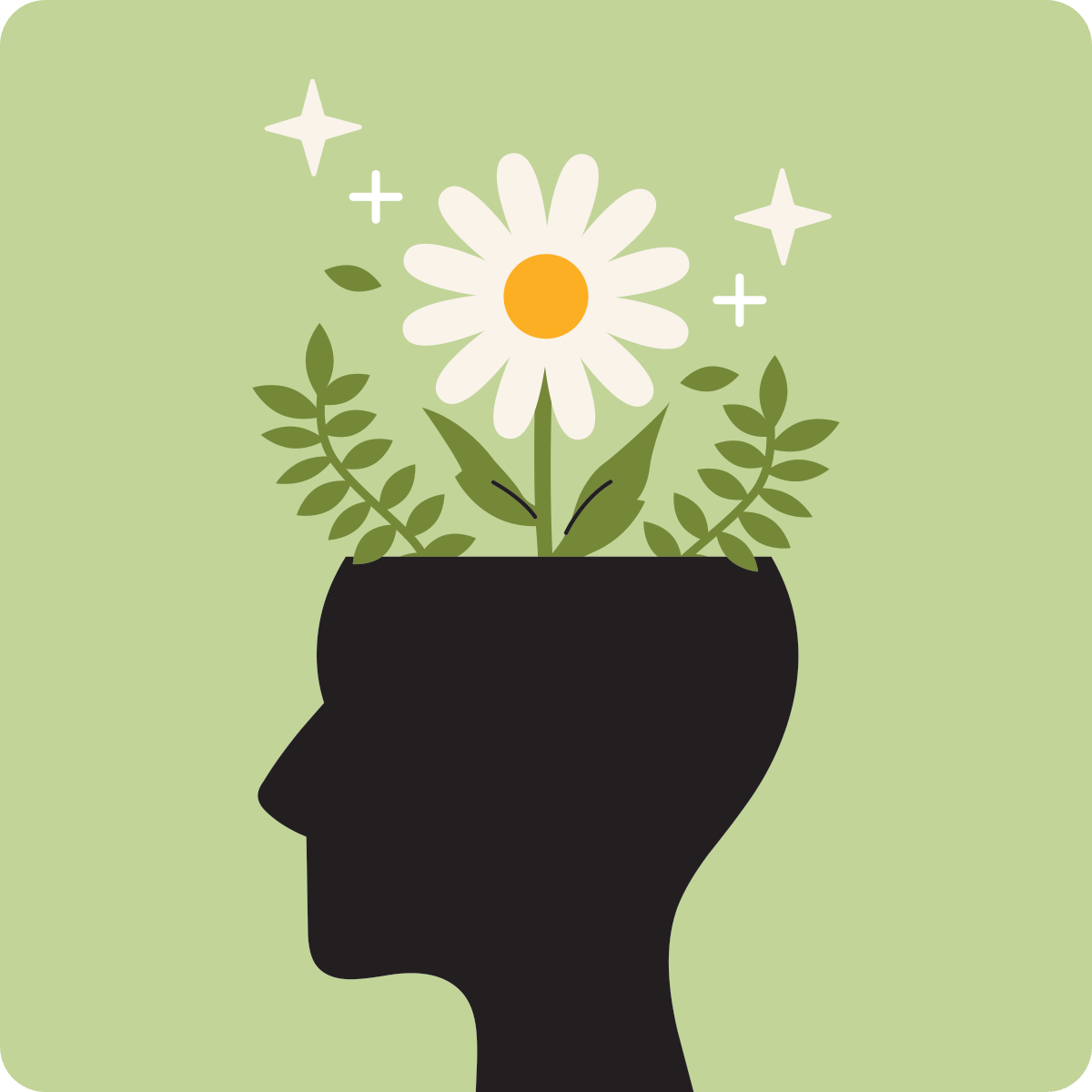 silhouette of a head with daisy growing out of it