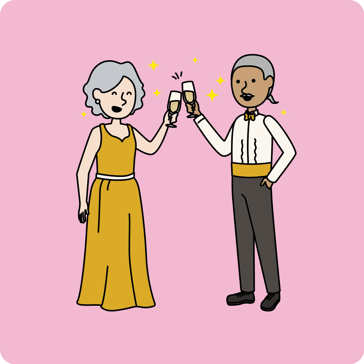 grandparents doing a new year's cheer with champagne