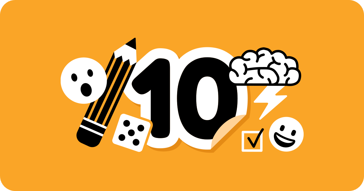 10, pencil, emoji, dice, check mark