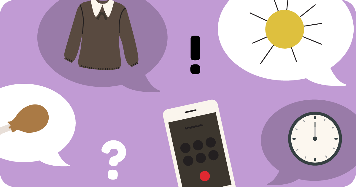 speech bubbles with familiar topics
