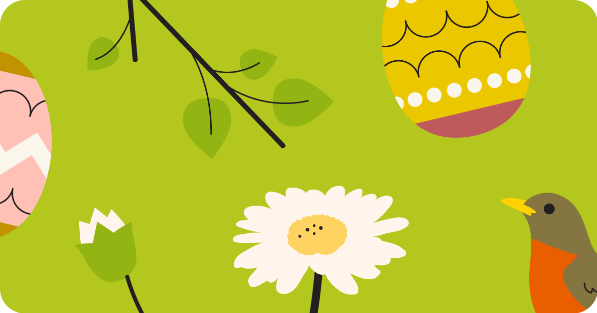 Easter egg, robin, flower, plants