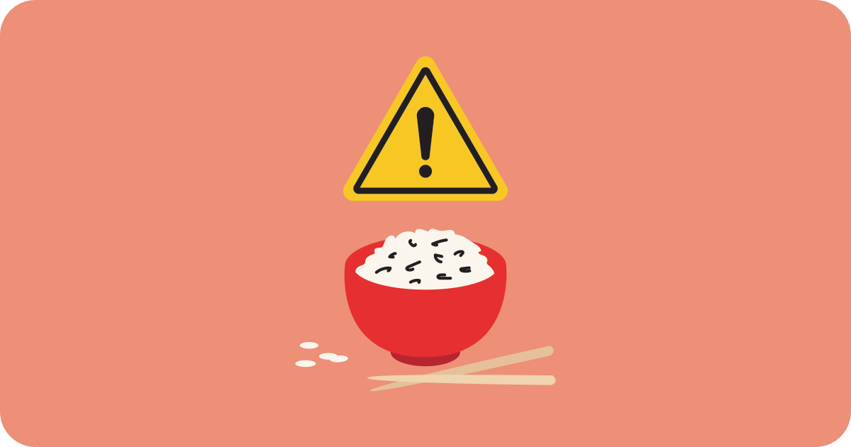 bowl of rice with warning sign