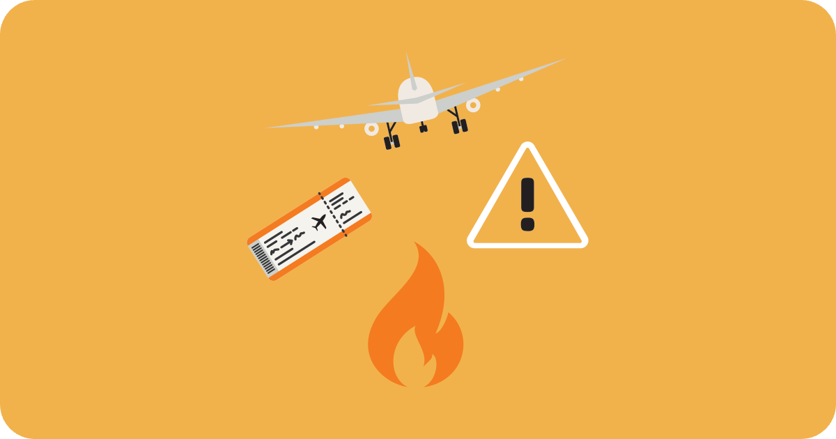 airplane, ticket, fire, warning icons