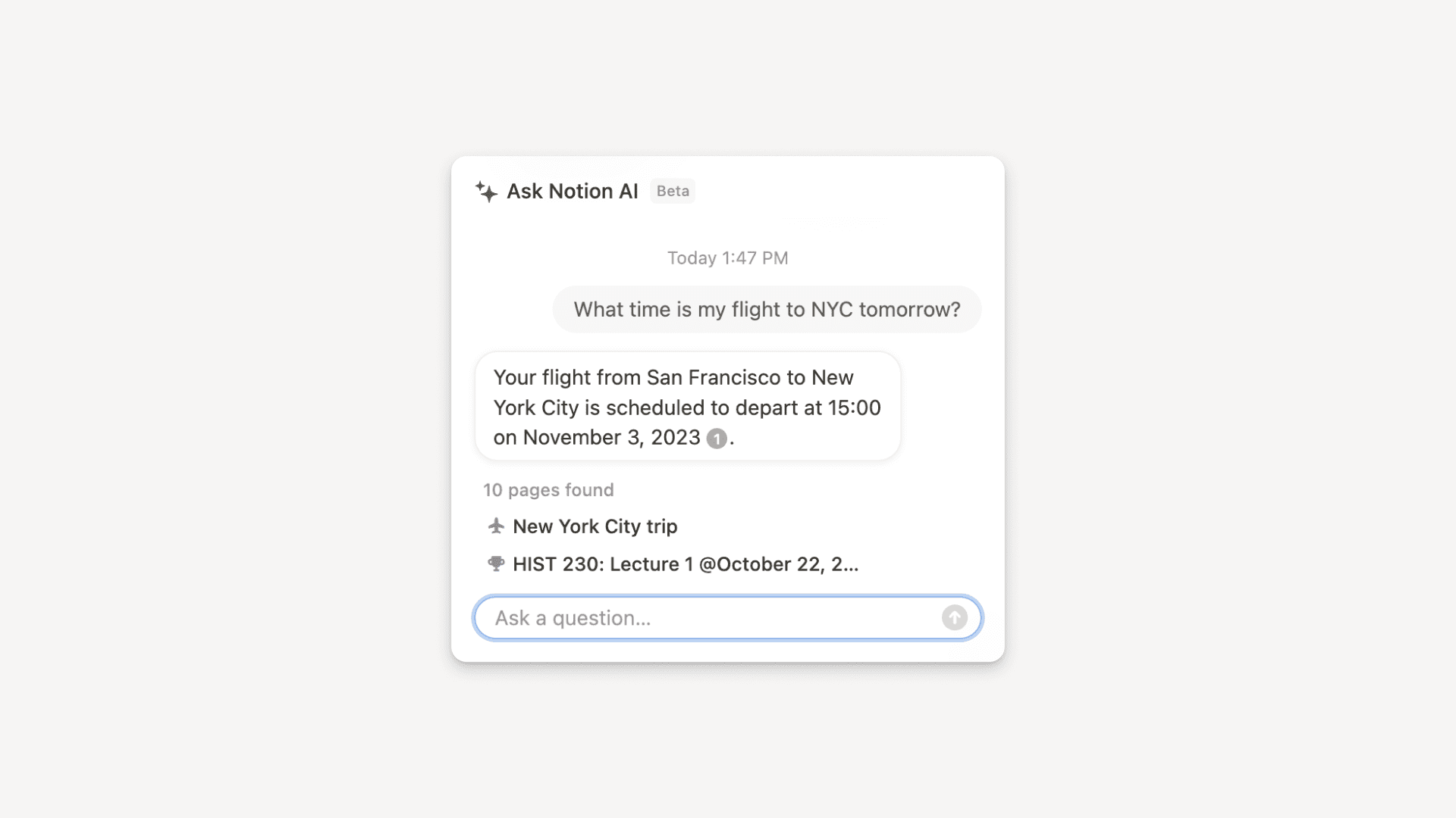 Ask Notion AI your itinerary.