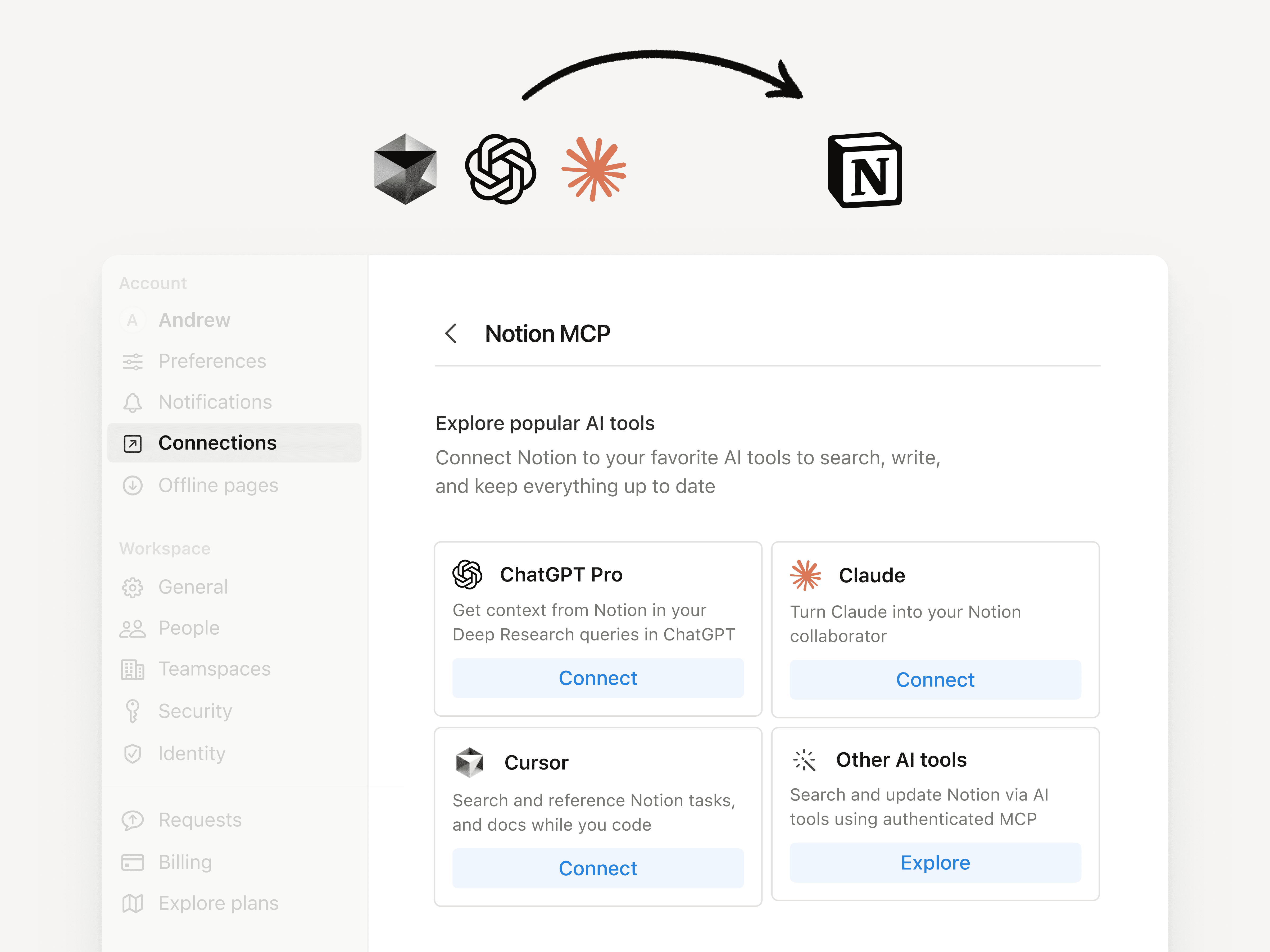 Utilisez vos outils d’IA préférés avec Notion MCP