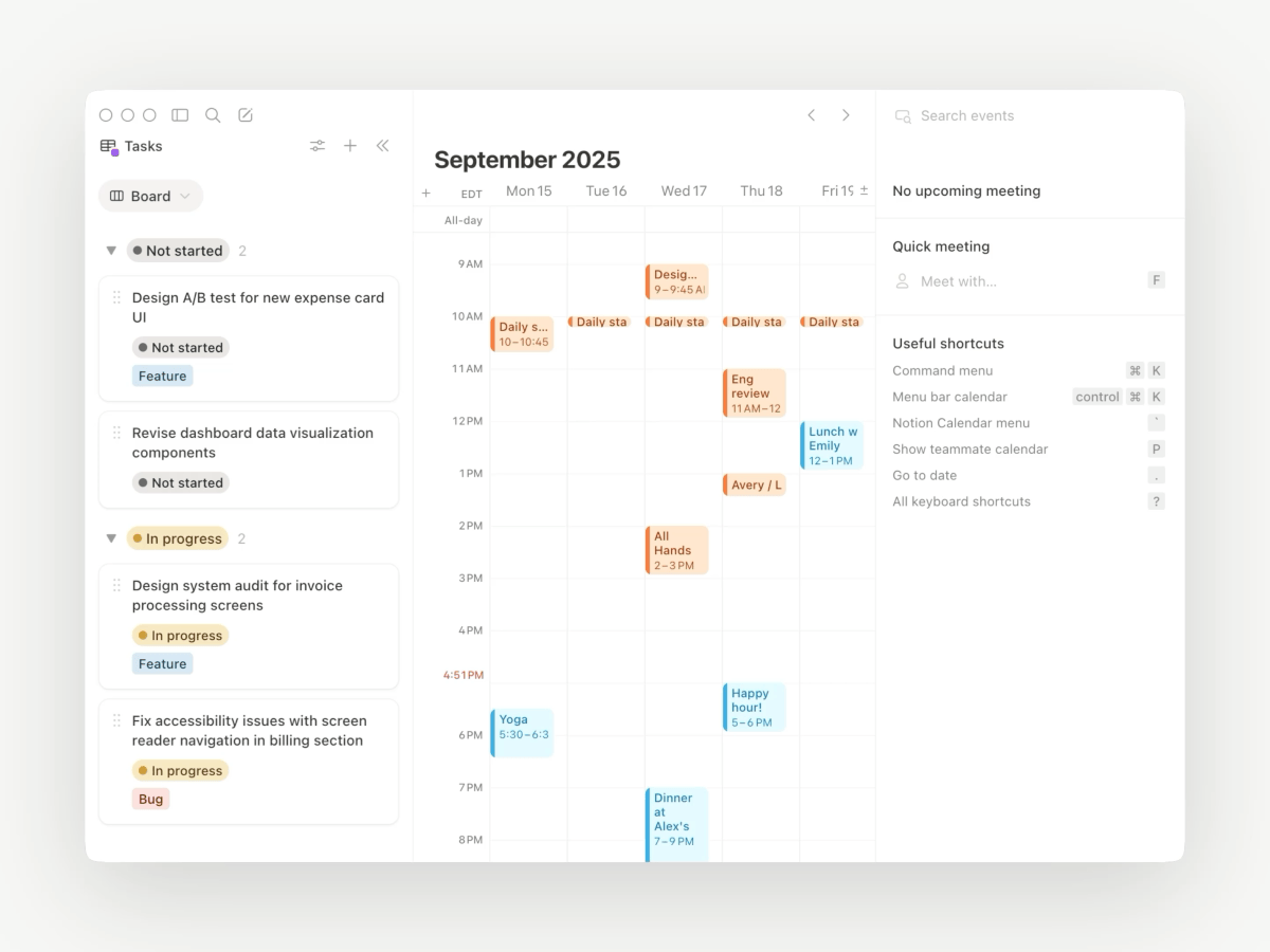 Créez et gérez des tâches directement dans Notion Calendar