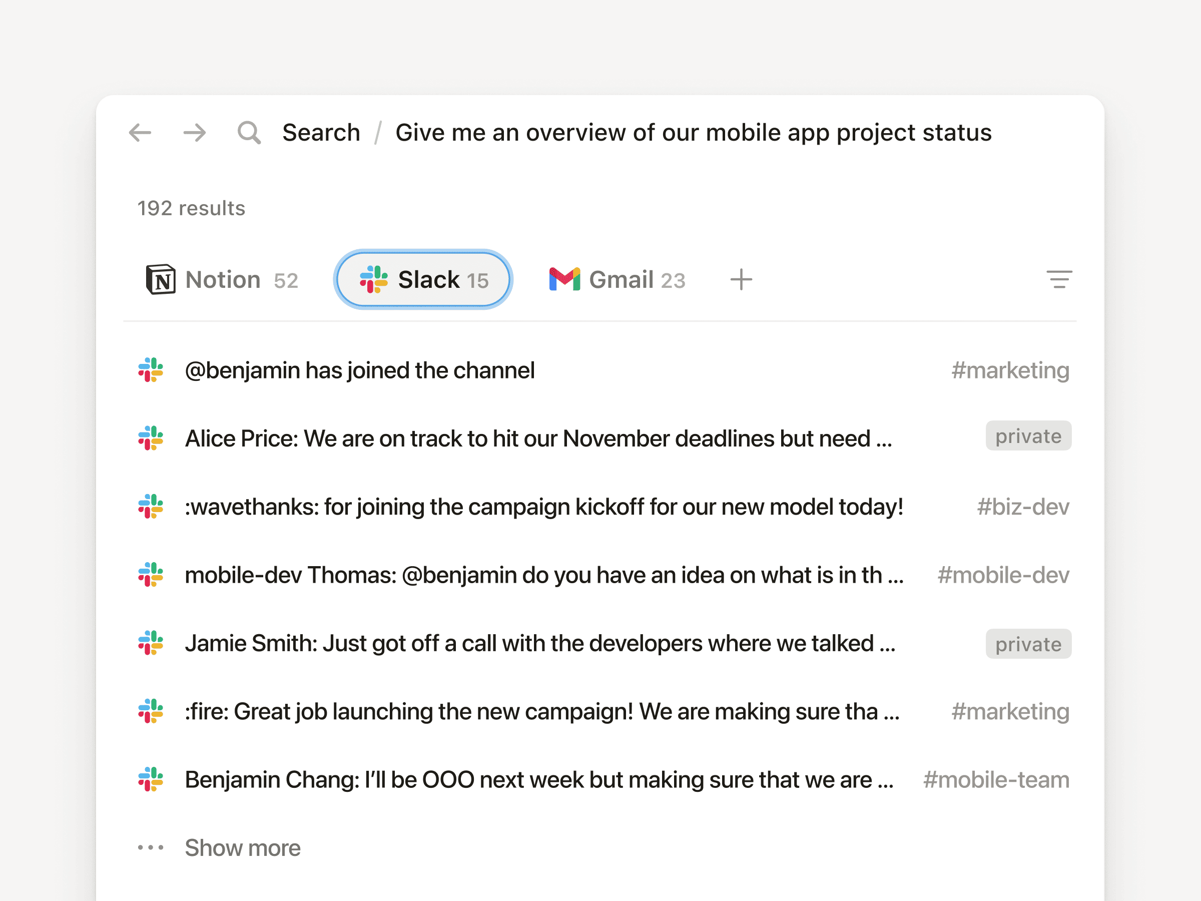 Search private Slack messages