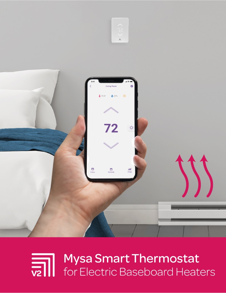 image of mobile phone remotely controlling Mysa for baseboards