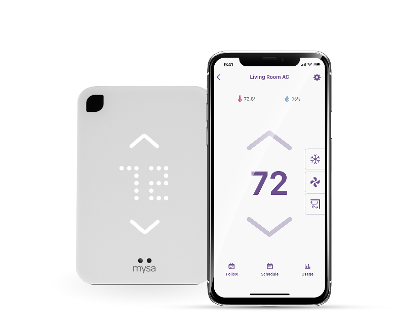 image of Mysa unit for AC beside Mysa App